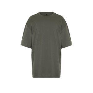 Trendyol Anthracite Oversize/Wide Cut More Sustainable 100% Organic Cotton T-shirt with Contrast Piping