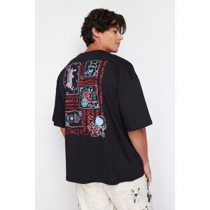 Trendyol Black Oversize Back Printed 100% Cotton T-Shirt