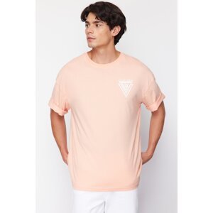 Trendyol Dusty Rose Oversize/Wide Cut Crew Neck City Printed 100% Cotton T-Shirt