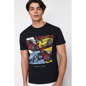 Trendyol Men's Black Car Printed Relaxed/Comfortable Cut T-Shirt