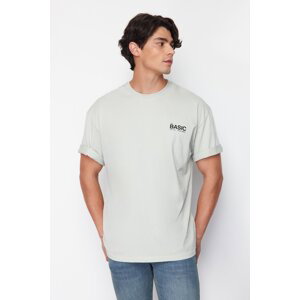 Trendyol Gray Oversize Crew Neck Slogan Knitted T-Shirt