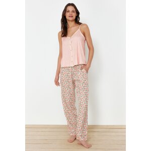 Trendyol Salmon 100% Cotton Floral Rope Strap Woven Pajama Set