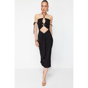 Trendyol X Zeynep Tosun Black Knitted Window and Accessory Detailed Stylish Evening Dress