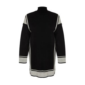 Trendyol Black Striped High Collar Knitwear Sweater