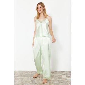 Trendyol Aqua Green Lace Detailed Satin Woven Pajama Set