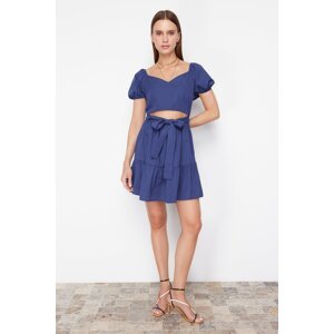 Trendyol Navy Blue Skater/Waist Opening Window/Cut Out Detailed Checkered Super Mini Woven Dress
