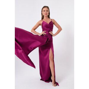 Lafaba Women's Plum Halter Long Satin Evening Dress & Prom Dress