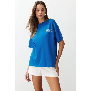 Trendyol Saxe 100% Cotton Back and Front Motto Printed Oversize/Wide Cut Knitted T-Shirt