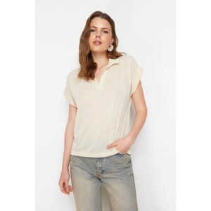 Trendyol Stone Linen Look Regular/Normal Fit Polo Neck Short Sleeve T-shirt