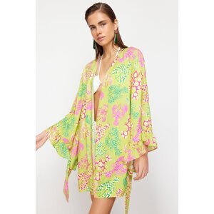 Trendyol Underwater Patterned Belted Mini Woven Ruffled Kimono & Kaftan