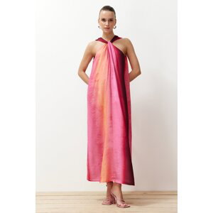 Trendyol Pink Straight Cut Collar Detailed Maxi Woven Dress