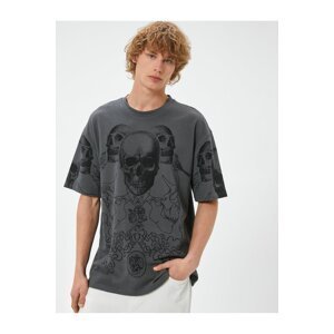 Koton Oversize T-Shirt Skull Printed Crew Neck