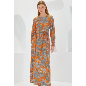 Bigdart Women's Orange Floral Patterned Knitted Hijab Dress 1525