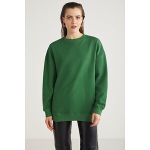 GRIMELANGE Allys Women's Crew Neck Oversize Basic Green Sweatshirt
