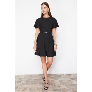 Trendyol Black Belted Skirt Flounced Mini Woven Dress