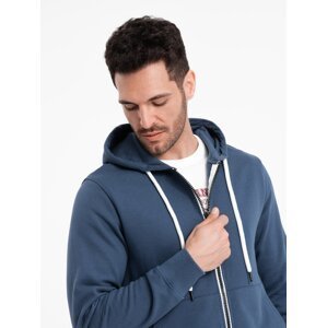 Ombre BASIC men's unbuttoned hooded sweatshirt - navy blue