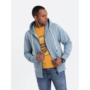 Ombre Men's BASIC unbuttoned hooded sweatshirt - blue
