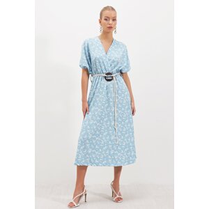 HAKKE Short Sleeve Patterned Double Breasted Neck Seeker DRESS