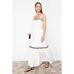Trendyol White Belted Black Stripe Accessory Detailed Maxi Woven Dress