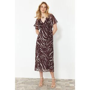 Trendyol Dark Brown Abstract Patterned A-line Chiffon Maxi Woven Dress