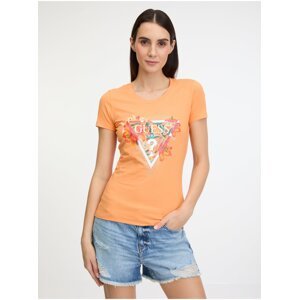 Oranžové dámské tričko Guess Tropical Triangle - Dámské