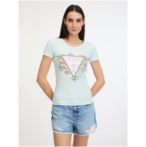 Dámské tričko v mentolové barvě Guess Triangle Flowers - Dámské
