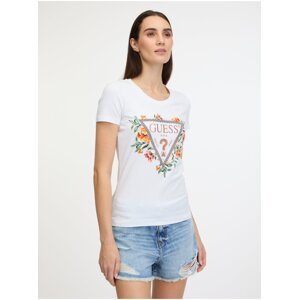 Bílé dámské tričko Guess Triangle Flowers - Dámské