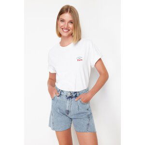 Trendyol Light Blue Pleated High Waist Denim Shorts