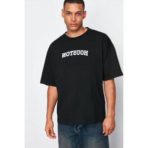 Trendyol Black City Patterned Crew Neck 100% Cotton T-shirt