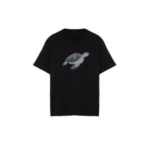 Trendyol Black Relaxed/Comfortable Fit More Sustainable Animal Printed 100% Organic Cotton T-shirt