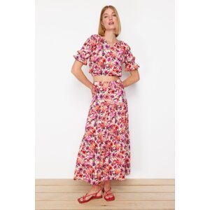 Trendyol Multicolored Floral Patterned Viscose Fabric Maxi Length Woven Skirt