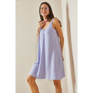 XHAN Lilac Sweetheart Neckline Strap Knitted Midi Dress