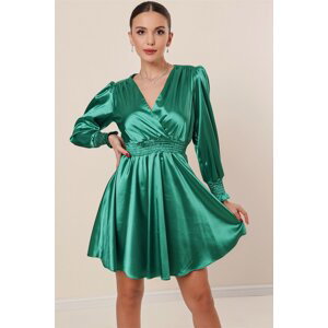 By Saygı Waist And Ends Of The Sleeves Gippe Lined Satin Dress Green