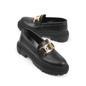 Capone Outfitters Capone Oval Toe Women's Loafers with Metal Accessories and Trak Sole Wrinkled Patent Leather.