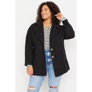 Trendyol Curve Black Button Detailed Wide Cut Stamped Woven Coat