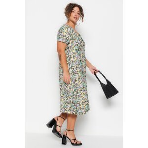 Trendyol Curve Multi Color Floral Patterned Buttoned Knitted Dress