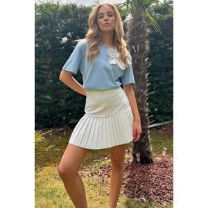 Trend Alaçatı Stili Women's White High Waist Side Zipper Pleated Woven Mini Skirt