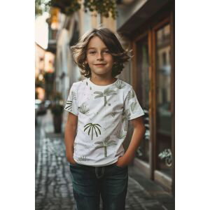 Trendyol White Boy's Palm Tree Printed Short Sleeve Knitted T-Shirt