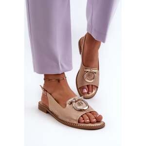 Elegantní dámské sandály se zlatým zdobením na plochých podpatcích, růžové zlato S.Barski
