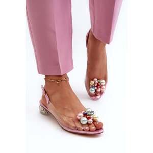 Transparentní sandály na nízkém podpatku s ozdobou Růžová D&A