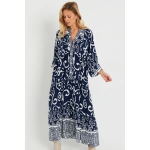 Cool & Sexy Women's Patterned Loose Maxi Dress Navy Blue Q981