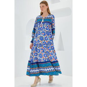 Bigdart Women's Saks Blue Patterned Long Viscose Dress 1947