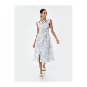 Koton Floral Midi Shirt Dress Sleeveless Elastic Waist Lined