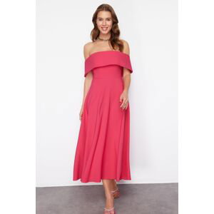 Trendyol Fuchsia Carmen Collar A-Line Elegant Evening Dress