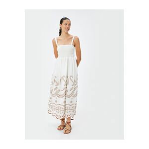 Koton Scallop Dress Strap Midi Length Gipe Detailed Lined Cotton