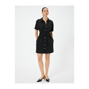 Koton Mini Shirt Dress Short Sleeve Belt Detailed Crepe Scuba Fabric