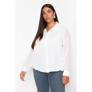 Trendyol Curve White Long Sleeve Buttoned Chiffon Woven Shirt