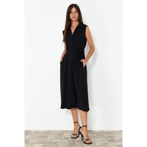 Trendyol Black Straight Belted Black Sleeveless Shirt Woven Dress