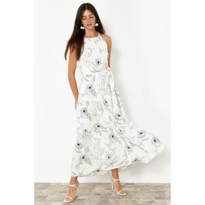 Trendyol Ecru Floral Patterned Shift Halter Neck Maxi Lined Woven Dress