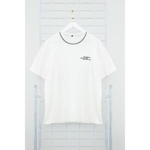 Trendyol Ecru Relaxed/Comfortable Cut More Sustainable Embroidered 100% Organic Cotton T-shirt